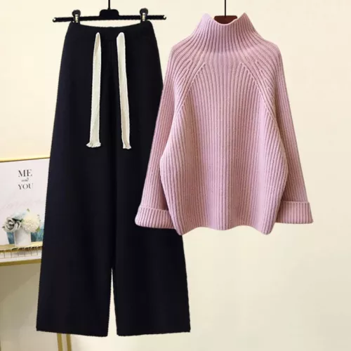 Conjunto de dos piezas de chándal para mujer suéter tops conjuntos pantalón traje tejido para mujer - Imagen 22 de 35
