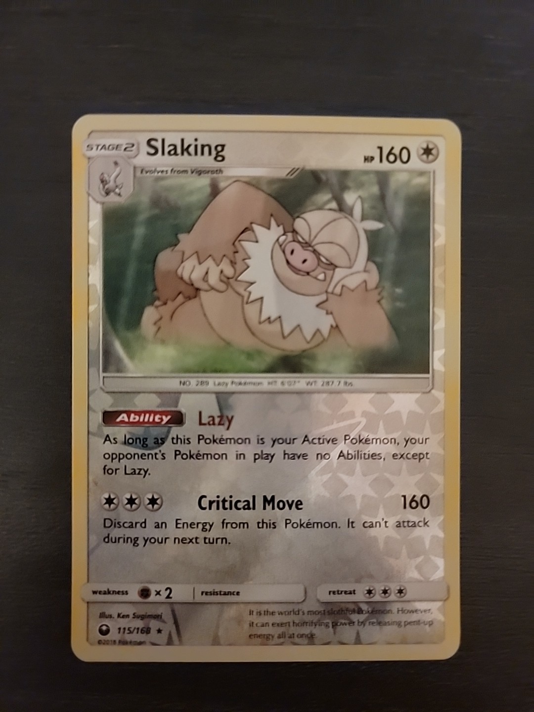 Pokemon TCG Slaking 115/168 Reverse Holo Card Celestial Storm SM NM