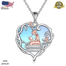 925 Sterling Silver Book Lover Necklace Girl Reading Book for Women Necklace