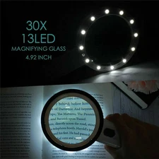 30X Jumbo Handheld Magnifying Glass w/ 12 Bright LED Light Illuminated Magnifier