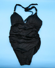 Victorias Secret Medium Black Padded One Piece Ruffle Halter Swimsuit Beach New