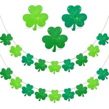 2-Pack St. Patrick's Day Garland, Wooden Shamrock Garland, 9 Wooden Shamrocks wi