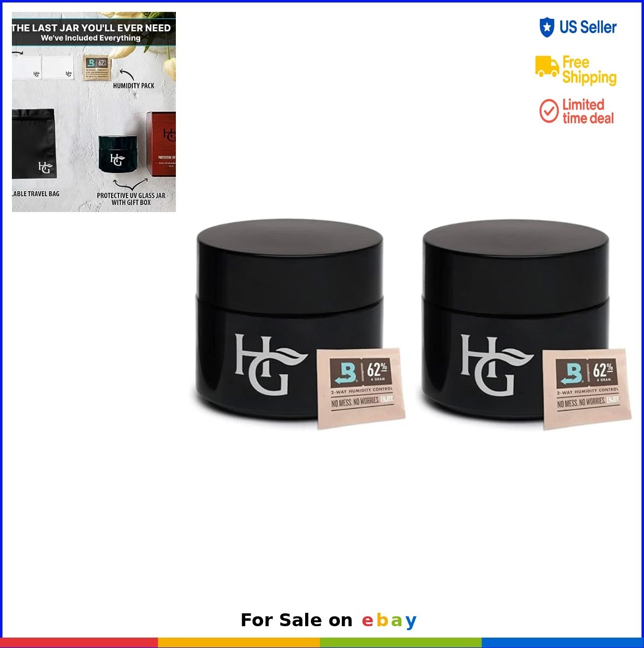 UV Glass Jar 2-Pack 100ml Airtight Seal for Herbs Spices Coffee Tea Travel Bag