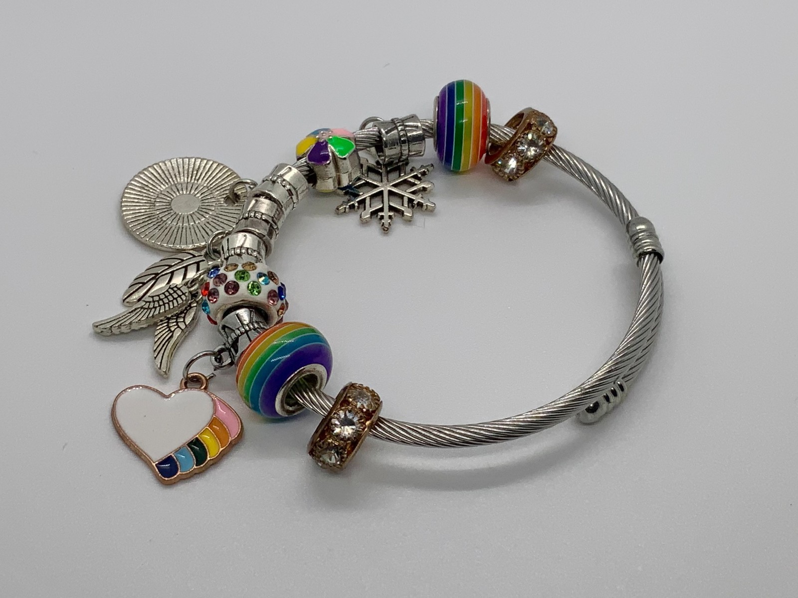 2'' Size Adjustable Silver and Colorfull Charm Bracelet with Rhinestones