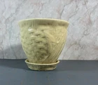 Vintage Nelson McCoy Pottery Yellow Basketweave 5" Flower Pot w/ Attached Saucer