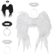 1Pcs Womens Girls Realistic Eugene Yarn Angel Feather Wings with Shiner Headband