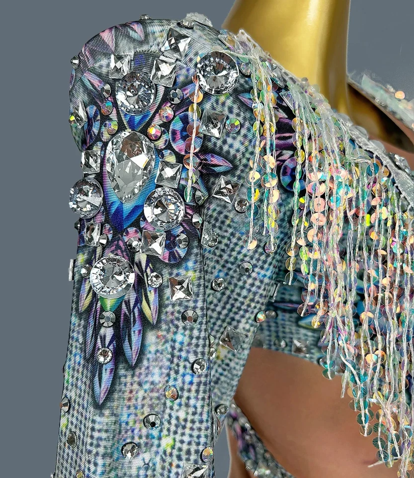 Nuevo Body Mujer Lujo Diamante Estrás Borla Lentejuelas Baile Cantante Escenario Foto 2 de 4