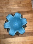 Vintage  Italian Murano Bowl-blue/Clear Glass with Gold Flecks-1960s - 9”