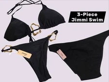 JIMMI SWIM 3-Piece Black Bikini Set w/ Gold Rings Size Large (L) NWT