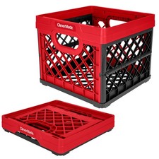 Collapsible Milk Crate, Red, 1PK - 25L 6 Gal Stackable Storage Bins, Holds ...