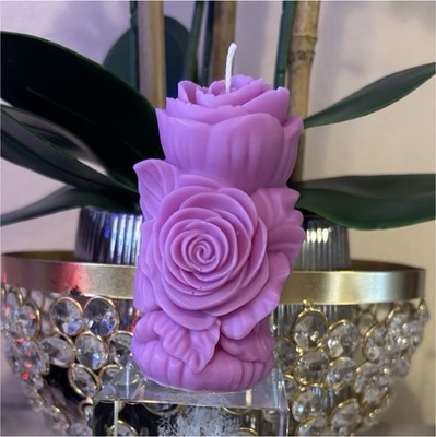 Purple Rose Shaped Decorative Candle, Wax Material, Flowers & Decorative Theme