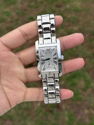 Emporio Armani Silver Rectangular Stainless Steel Watch Mens  display picture 3