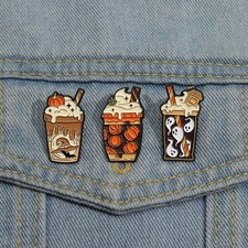 Halloween Ghost Ice Cream Enamel Pins Custom Pumpkin Tombstone Witch Brooches