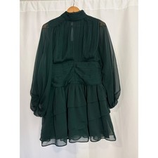 Express Romantic Green Event Pleated Tiered Sheer Ruffle Mini Dress Size 10 NEW