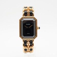 CHANEL Premiere Gold Plated Black Dial Leather Quartz Ladies Watch H0001