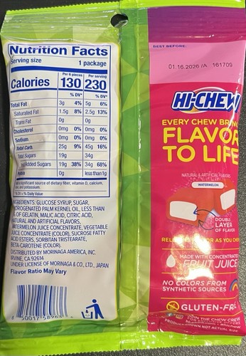Hi Chew Candy Sweet & Sour - Watermelon Flavor 1.94 Oz - Picture 2 of 2