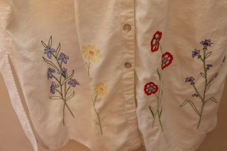 Maxi Vestido Studio Ease Mezcla de Lino Botón Frontal Blanco Floral Bordado Talla 16 Foto 4 de 4