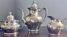 Antique Pairpoint Mfg. Quadruple Silver Plated 3 Piece Tea/Coffee Set c1880-1899
