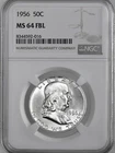 1956-P 50C FRANKLIN SILVER HALF DOLLAR FULL BELL LINES NGC MS64 FBL #8344592-016