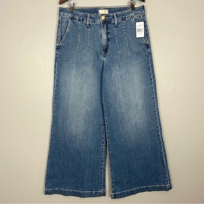 KFTK Goldie Super Wide Leg Jeans Women s Size 12 Darted High Rise Stretch Denim