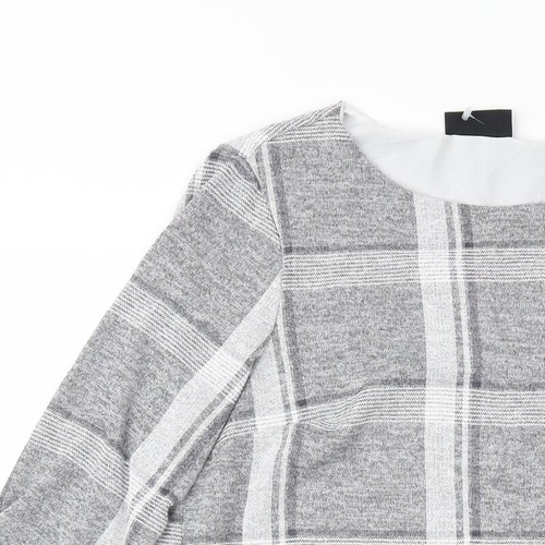 Wallis Womens Grey Scoop Neck Check Polyester Blend Jumper Size 10 - Picture 5 of 12