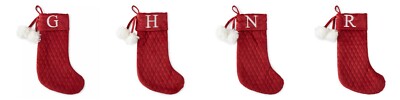 North Pole Trading Co. Red Quilted Velvet Monogram Christmas Stocking-G, H, N, R