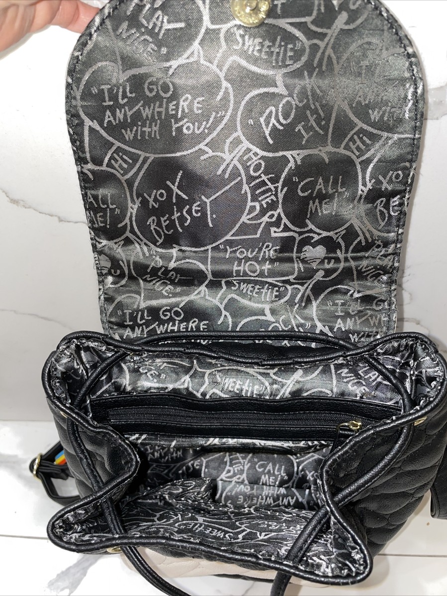 Betsey Johnson Handbag Black & White Heart Quilted Printed 