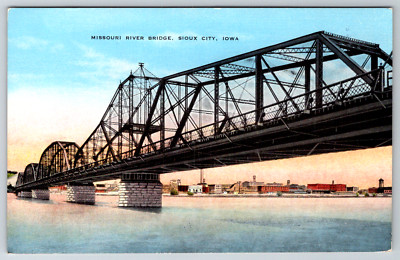c1940s Missouri River Bridge Sioux City Iowa Linen Postcard