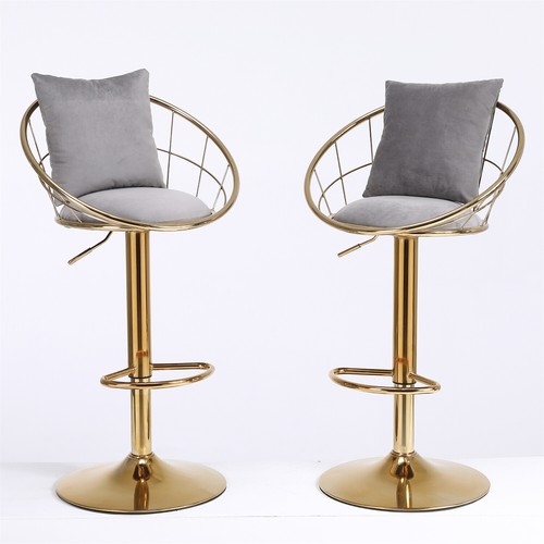 Set of 2 Velvet Bar Stools Adjustable Height Counter Swivel Bar Chairs - Picture 13 of 60