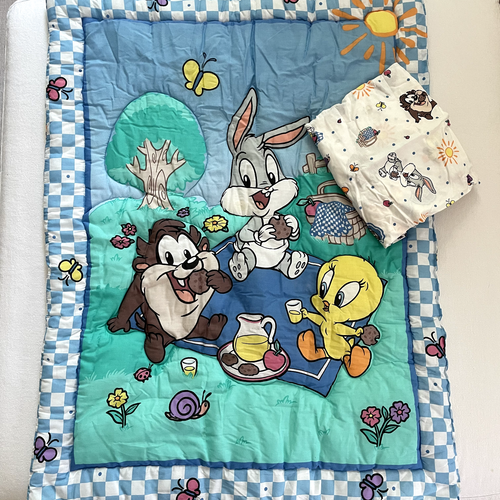 Vintage Baby Looney Tunes Quilt Comforter Blanket & Crib Sheet Tweety, Bugs Taz eBay