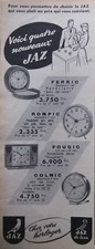 PUBLICITÉ DE PRESSE 1952 PENDULETTE JAZ FERRIC ROMPIC FOUGIC COLMIC