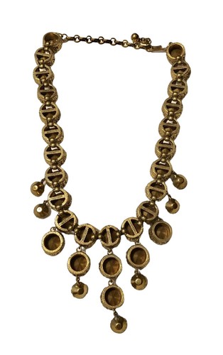 KRAMER? Conjunto de pendientes collar de diamantes de imitación pasta de vidrio etrusco tono dorado ¡PESADOS! - Imagen 8 de 12