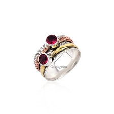Gemsgram 925 Sterling Silver Double Garnet Women's Ring Spinner Jewelry