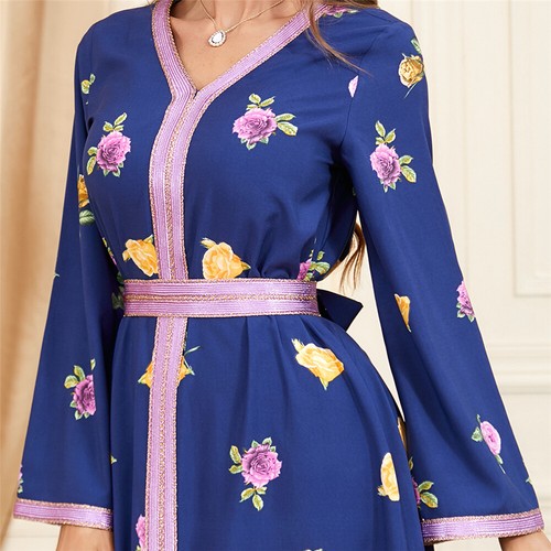 Muslim Floral Kaftan Islamic Women Maxi Dress Ramadan Dubai Caftan Moroccan Gown - Picture 92 of 216