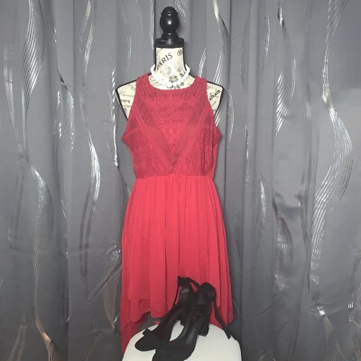 Rebellion Again Red Chiffon And Lace Knee Length Tank Top Dress Size Medium  | eBay