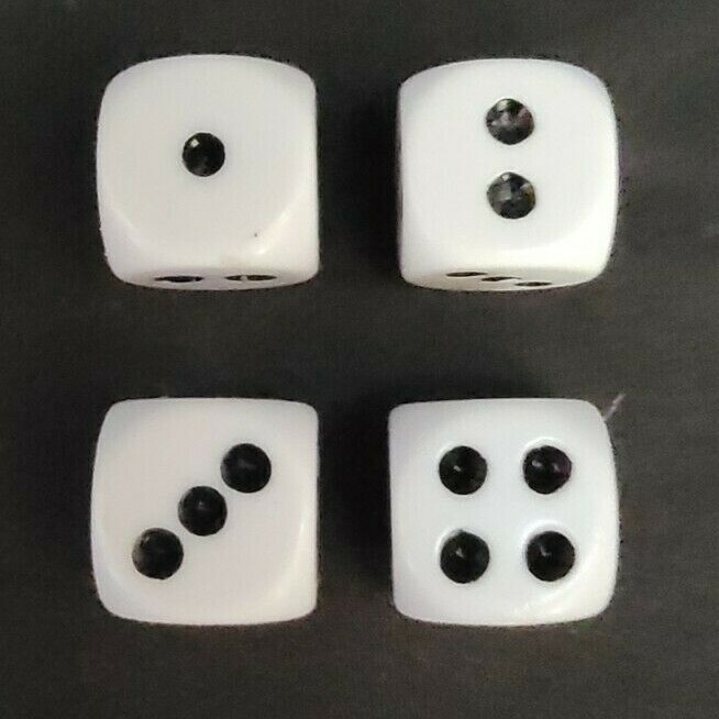 Koplow Games ~ Lot of 4  Six-sided Dice In White with Black Dots (D7)