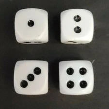 Koplow Games ~ Lot of 4  Six-sided Dice In White with Black Dots (D3)