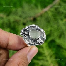 Natural Green Chalcedony Gemstone Stackable Adjustable Ring 925 Silver For Women