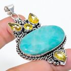 Amazonite, Citrine Gemstone Handmade Ethnic Jewelry Pendant 2.48" Sr-10852