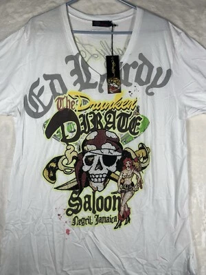 Vintage Ed Hardy Shirt Men’s XXL Skull Tattoo Christian Audigier V Neck Jamaica - Image 1 of 4