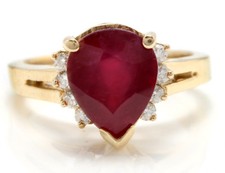 4.90 Carats Natural Red Ruby and Diamond 14K Solid Yellow Gold Ring