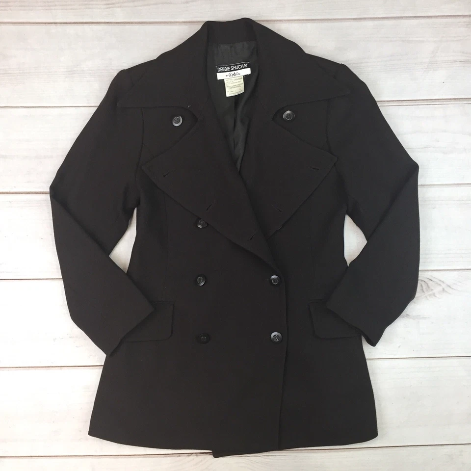 Chaqueta Militar De Colección Debbie Shuchat Como Para Mujer 8 Lana Marrón Doble Pecho Foto 2 de 4