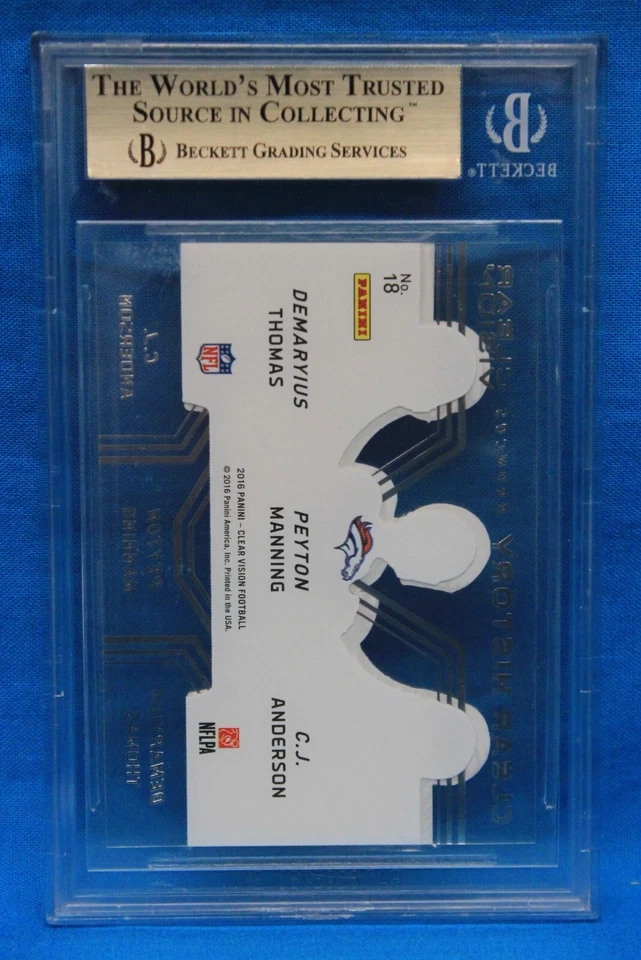 2016 CLEAR VISION # 18 Peyton Manning, CJ & Thomas BGS 9.5 GEM MINT #0009981915 - Image 2 of 3