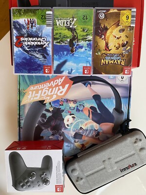Nintendo Switch Set - Konsole Grau v2 + Pro Controller + Ring Fit + 4 Spiele