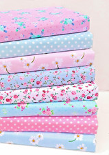 PINK & BLUE FLORAL POLY COTTON SEWING FABRIC BUNDLES 8 FAT QUARTERS / SQUARES