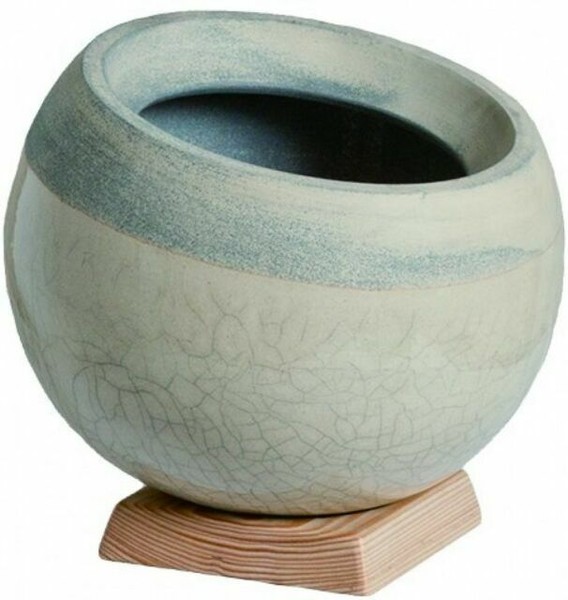 Japanese Pottery Shigarayaki Bonsai Flower Pot With Wooden Base Set