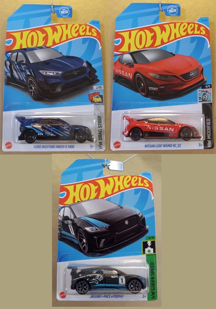 Hot Wheels All Electric Racing Nissan Jaguar Ford 3 Pack