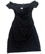 Windsor Women’s Black Glitter Cross Front Shirt Dress Medium