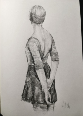 Original Pencil drawing Young Girl Monochrome Black White Portrait 6x8 inches