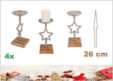 Advent Candles Holder Star XL Silver Design On Wooden Base Height 26Cm 4 X Pack